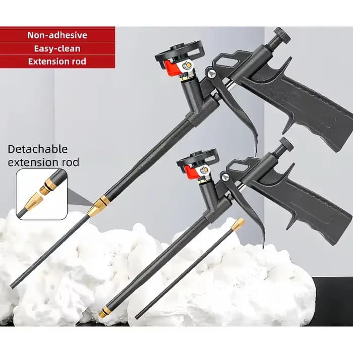 Pistolet à mousse : Un pistolet professionnel pour joints en mousse, équipé d'une longue poignée et 