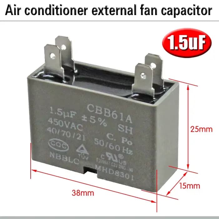 CBB61 condensateur de démarrage de ventilateur externe de climatiseur 1.5/2/2.5/3/3.5/4/5/6/8uF 450V