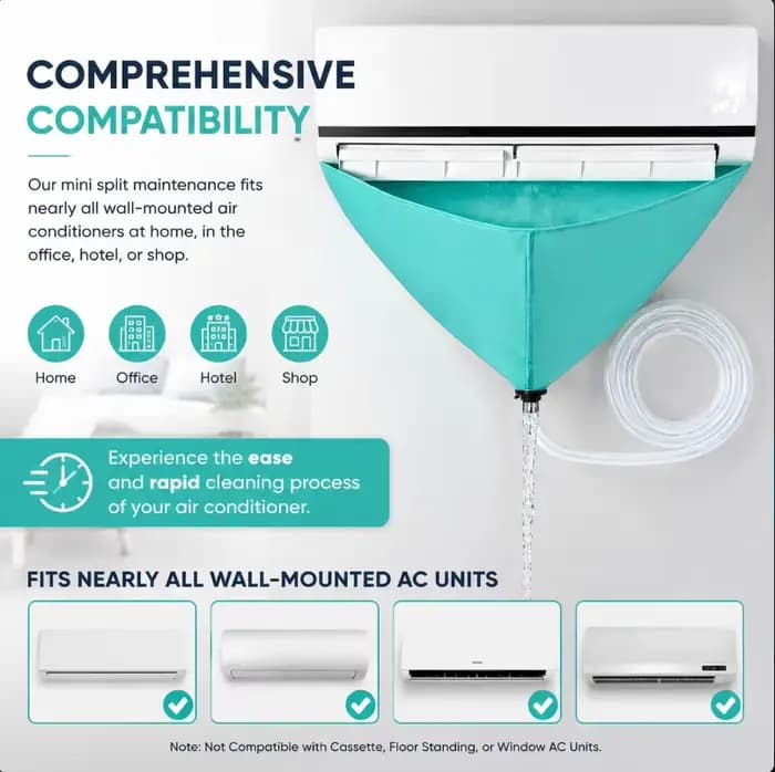 Kit de nettoyage pour climatiseur mural mini-split étanche avec tuyau d'évacuation d'eau