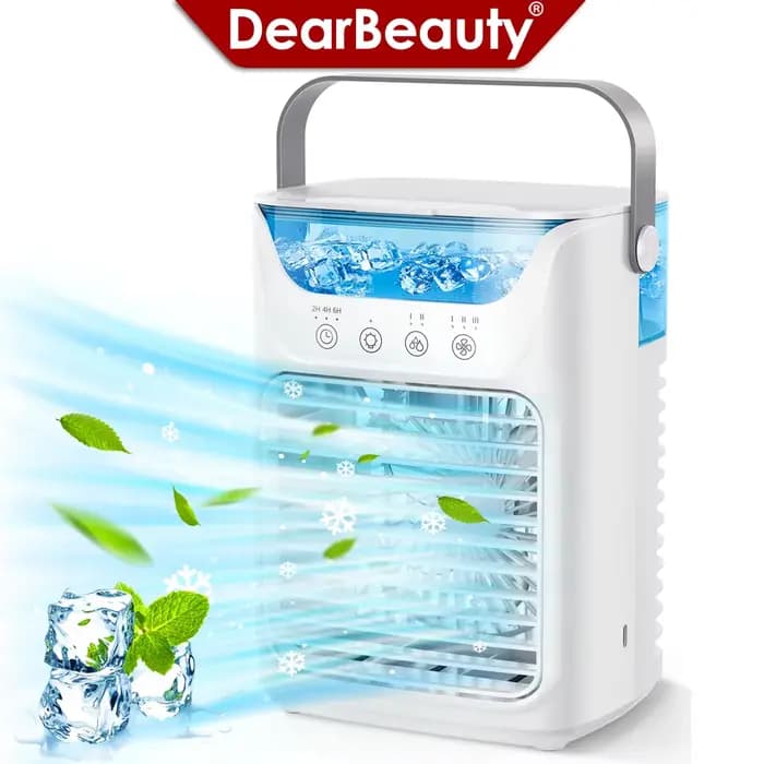 Climatiseur portable 3-en-1 : mini ventilateur, refroidisseur et humidificateur avec réservoir d'eau de 700 ml à remplissage par le haut et veilleuse 7 couleurs, minuterie 2/4/6 heures