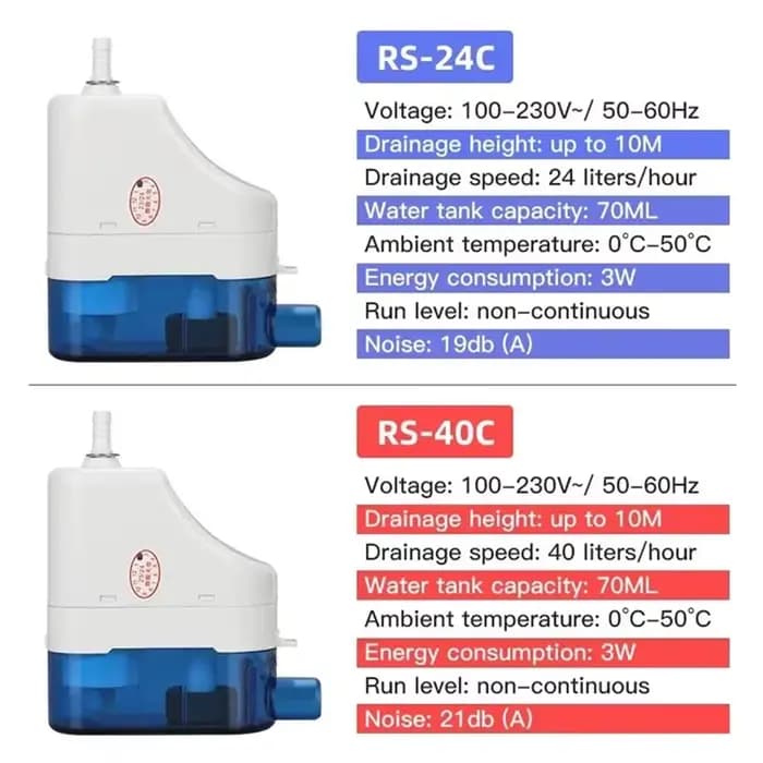 (AT52) Pompe à condensats automatique ultra-silencieuse RS-24C/40C, pompes de relevage de condensats 1-3P pour drainage de clima