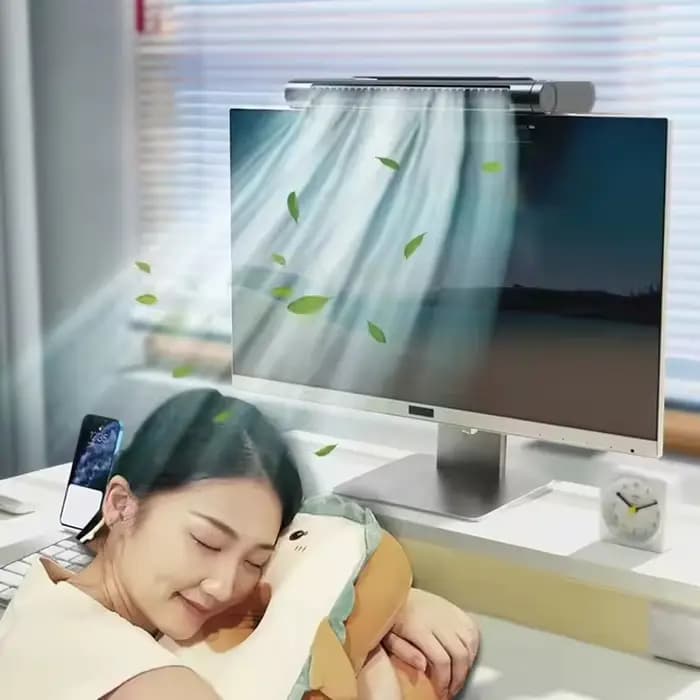 Ventilateur de climatisation portable USB pour bureau rafraichissant, sans pales, technologie ion négatif, contrôle minuterie, usage maison et déplacement professionnel