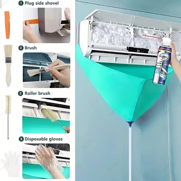 Kit de nettoyage de climatisation complet avec couvercle d'eau, tuyau, outils de nettoyage sans démontage pour un air frais et propre à la maison occasions spéciales