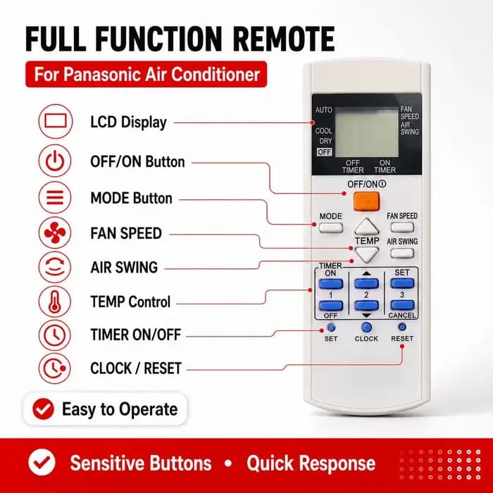 Télécommande de remplacement A75C3299 pour climatiseurs Panasonic